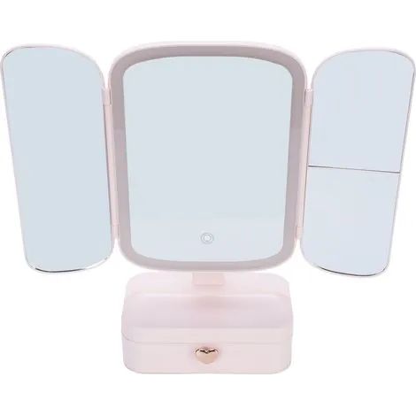 Miroir de maquillage lumineux de bureau avec organiseur, 3 températures de couleur, intensité variable, rechargeable par USB, miroir de beauté pliable pour chambre à coucher (1/3)
