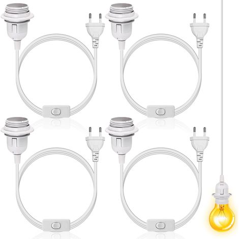 Lot de 4 douilles E27 avec interrupteur et prise européenne, douille E27 3m câble, interrupteur à vis, adaptateur prise, support lampe cuisine, salon, bureau (1/5)