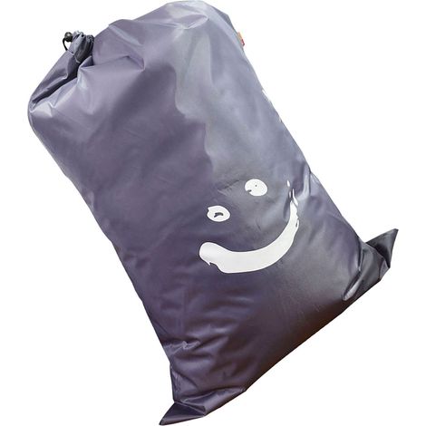 Sac à linge cylindrique en nylon avec cordon de serrage, gris foncé, motif souriant, idéal pour la maison, les voyages, le linge sale, les couvertures et les livres. (1/5)