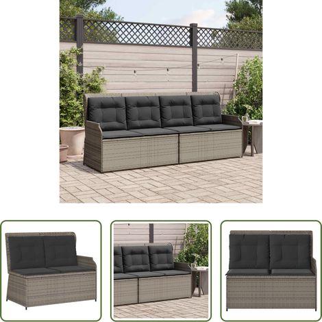 vidaXL Banc de jardin -  Banc de jardin avec coussin Gris polyrotin (1/5)