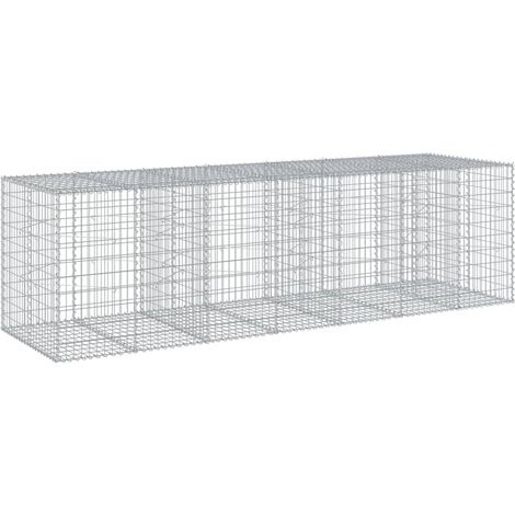 Gabbione a cesto recinto gabbia di contenimento con coperchio 350 x 100 x 100 cm ferro zincato argento 020040157