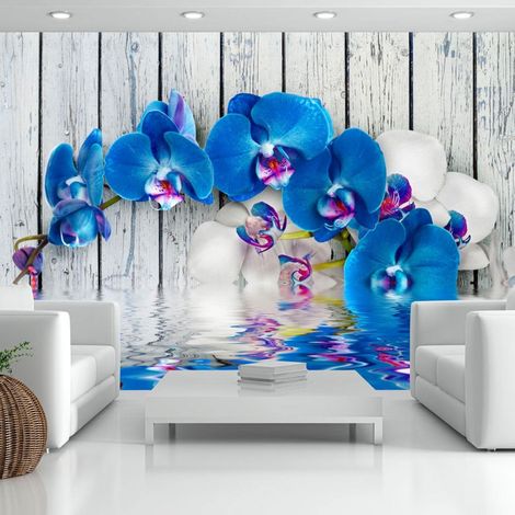 Papier peint orchidée cobaltique - 250 x 175 cm (1/4)