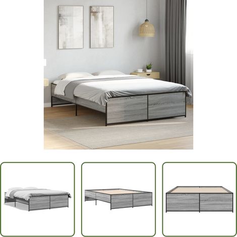 vidaXL Metallbeine - Bettgestell Grau Sonoma 120x200 cm Holzwerkstoff und Metall (1/5)