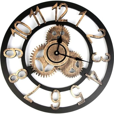 Horloge Murale Vintage, 3D Horloge Pendule Murale en Chiffres Romains pour Salon, Salle, Chambre, Cuisine, Bureau Maison Décor 40cm (1/5)