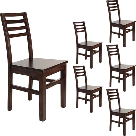 Lot de 6 chaises en hêtre chêne foncé assise bois - LOUISE