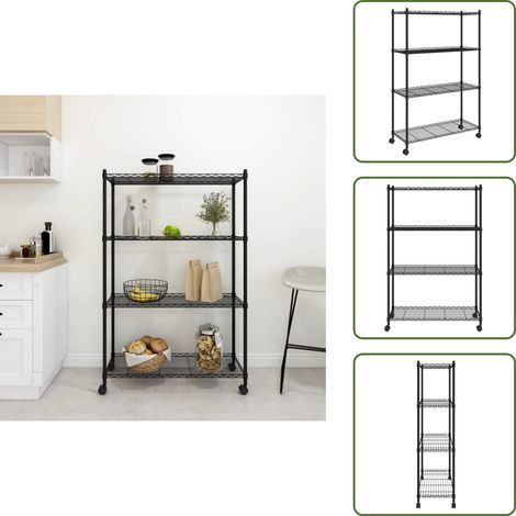Étagère de rangement 4 niveaux et roues 90x35x137cm Noir 200 kg - Étagère Métallique - Rangement Intérieur - Étagère Industrielle - Meuble De Rangement - Organisation Maison (1/5)