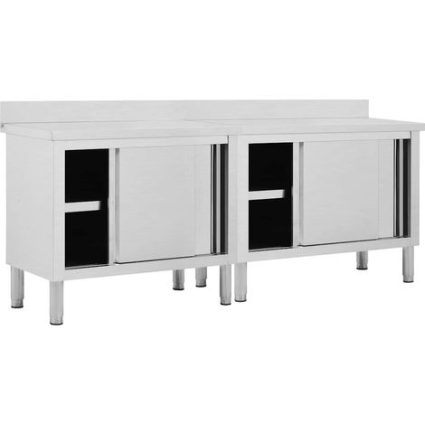 Tables avec portes coulissantes 2 pcs 200x50x(95-97) cm Inox