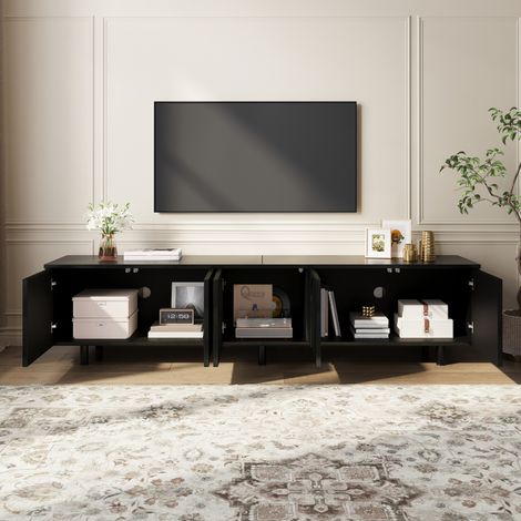 Mueble TV 170x35x50 cm blanco, MDF y tablero de partículas con 4 puertas (1/5)