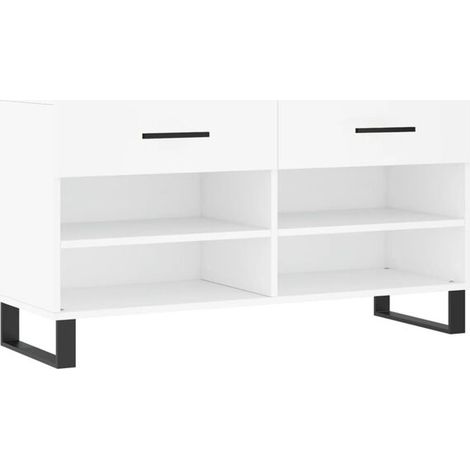 Tabouret à chaussures blanc, dimensions 102x35x55 cm, en bois composite. (1/5)