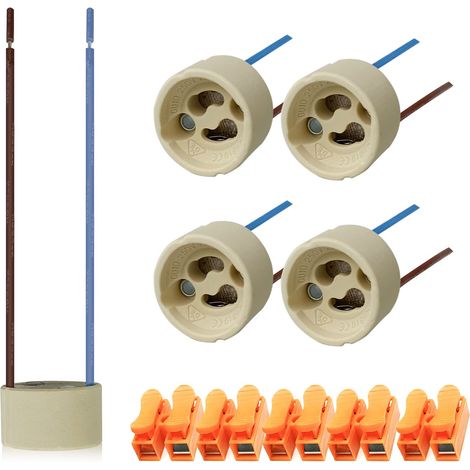 5 jeux de douilles GU10, le fil de silicone résistant aux hautes températures est connecté à la fiche GU10, socle en céramique, 0-250V, y compris les bornes de connexion rapide (1/5)