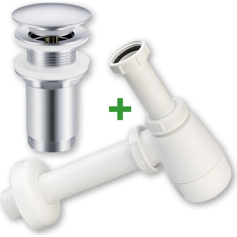 Set: tappo a scatto argentato senza troppopieno + sifone per lavabo (1/5)