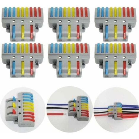 Connection terminals, 6-part electrical connector with operating lever, compact automatic electrical connection terminal, 3 inputs, 9 outputs, with mounting screws (1/4)