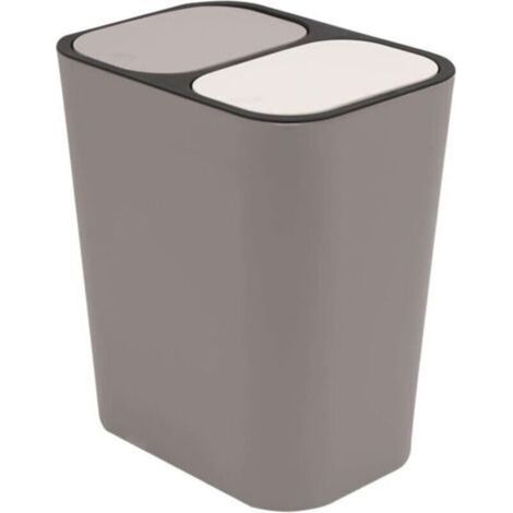 Double Recyclage Poubelle Poubelle Boîte De Rangement Conteneur Rectangle Plastique Bouton-Poussoir Double Compartiment pour Cuisine Bureau Maison Gris
