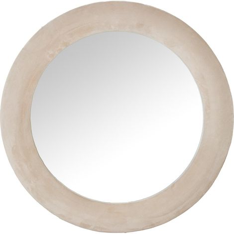 Miroir Mural Rond en Bois MDF et Velours Beige 80 x 3,5 x 80 cm (1/5)