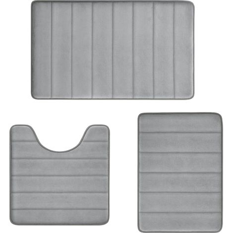 Tapis De Bain - Tapis Toilette En Forme De U - Microfibre Coral Fleece - Revêtement Antidérapant En Latex - Pour Salle De Bains Et Toilettes - Lot De 2 (1/5)