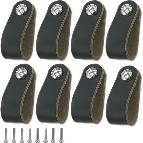 Poignées en cuir, poignées de meuble en cuir noir, poignées en cuir avec vis, poignée de porte en cuir souple, faciles à installer, conviennent à tous types de portes. (1/5)