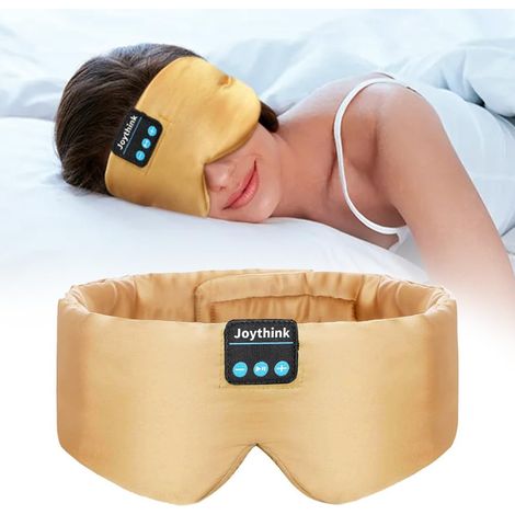 Masque de Sommeil Bluetooth avec Écouteurs, Masque de Nuit Occultant, Casque de Sommeil Sans Fil pour Dormir sur le Côté, Voyage, Sieste, Avion Doré Champagne (1/5)
