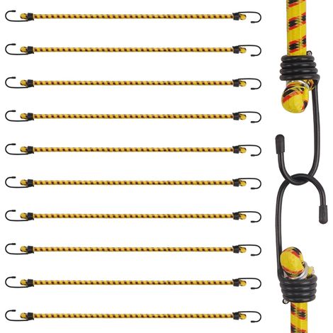 10 x 60cm Tendeurs Elastique avec Crochet pour Bagage Camping Jaune Cordes élastiques Sangles élastiques Extenseur avec Crochet Sandow Elastique Caoutchouc Corde de Tension pour Velo Bache (1/5)