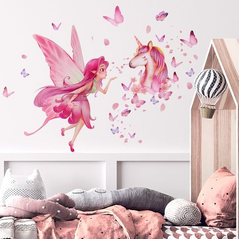 Feen-Einhorn-Wandtattoos, Regenbogen-Schloss-Wandaufkleber fürs Babyzimmer, Kinderzimmer (1/4)