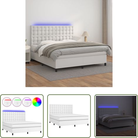 vidaXL LED-Bett -  Boxspringbett mit Matratze & LED Weiß 160x200 cm Kunstleder (1/5)