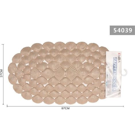 Kaela - Tappeto Antiscivolo Ovale Con Conchiglie Beige Vasca Bagno Doccia 67x37cm 54039 -