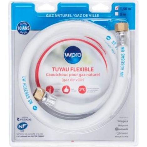 Tuyau de gaz caoutchouc 10 ans - Gaz naturel - Embouts vissés - Longueur 1,5m - WPRO