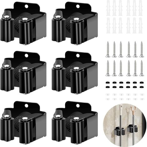 Wandmontierter Besenhalter – 6-teilig – Edelstahl – rutschfest – Garage, Garten, Badezimmer – Schwarz (1/5)