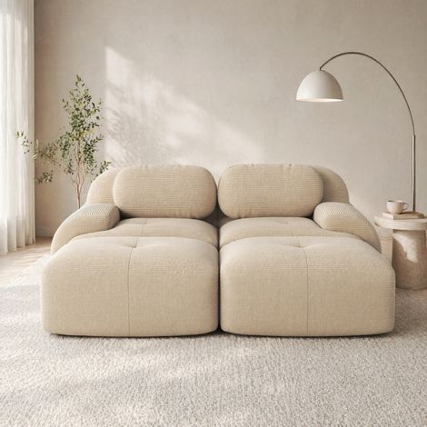 Sofá modular de 2 plazas en pana, 208 x 178 x 70 cm, sin montaje, beige HAVRYA (1/5)
