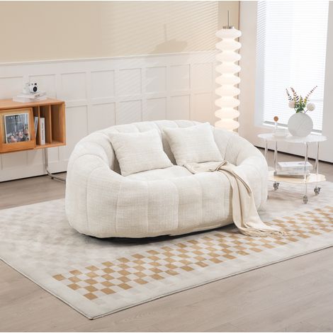 Divano pouf 2 posti 145x95x63 cm in ciniglia beige, senza montaggio, FloraGrace (1/5)