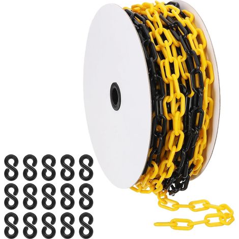 Chaîne plastique jaune/noir, 92 pieds 6mm Chaîne barrière sécurité plastique granlongueur pour le contrôle foule, parking, portail, concert, décoration chantier construction (1/5)