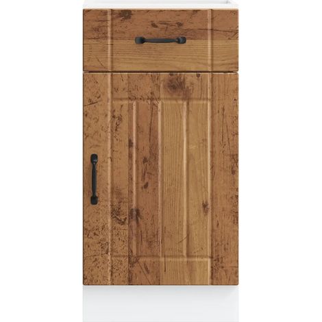 Armoire de cuisine Lucca 40 x 46 x 81,5 cm grand espace de rangement pieds réglables style vintage en bois vieux bois (1/5)