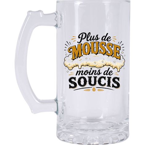 Chope à Bière Humour 480 ml Plus de Mousse Moins de Soucis (1/2)