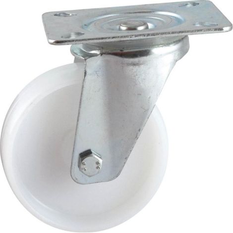Roulette pivotante AVL 125 mm platine montage supérieur polyamide blanc