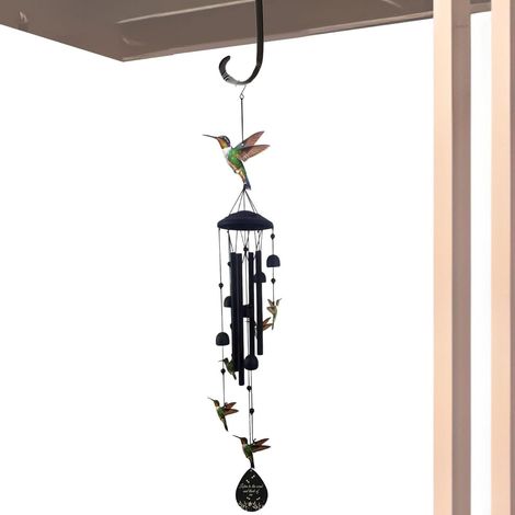 Carillon de colibri avec tubes en aluminium noir – Design coloré de la nature, sons doux pour le jardin et le balcon (1/5)