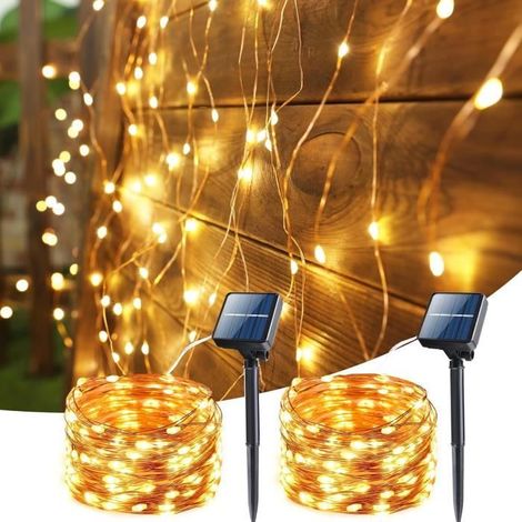 2 pièces guirlande lumineuse solaire, 200 LED blanc chaud, 20 m, 8 modes, étanche IP44, pour jardin et décoration extérieure
