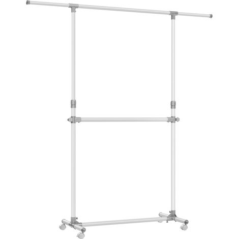 SONGMICS Stand Appendiabiti Doppio, Attaccapanni Estensibile con Ruote, Altezza Regolabile 113-180 cm, Barra Centrale Regolabile, Bianco LLR401W01 (1/5)