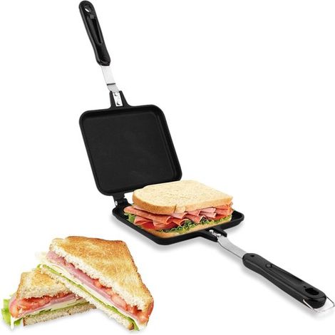 Appareil à sandwichs pour le petit-déjeuner - Toasteuse double face - Repas rapides - Revêtement antiadhésif - 345 x 15 cm - Noir (1/5)