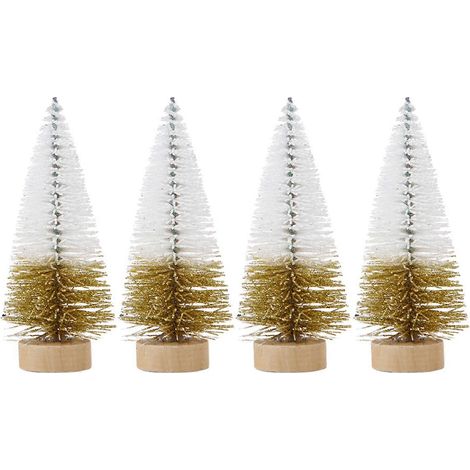 Set mit 4 Mini-Weihnachtsbäumen für Büro, Weihnachtsdekoration, elegante Figuren aus zartem Kiefernholz, Tischdekoration (1/5)