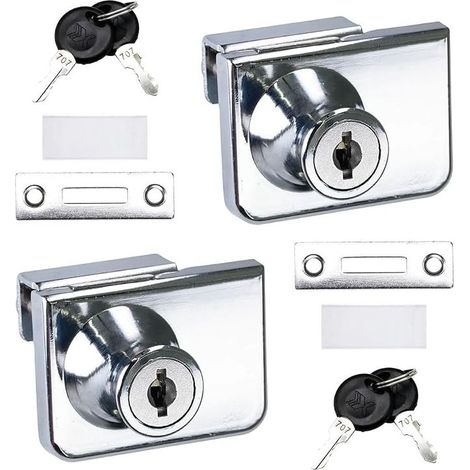 Glass Door Locks, Zinc Alloy Glass Door 4-8mm 4 Keys for Cabinet, Showcase and Furniture (1/5)