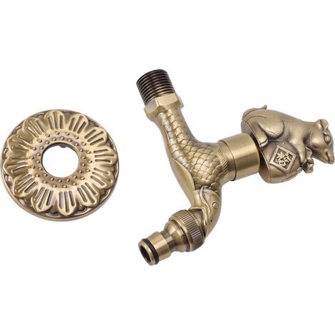 Antiker, geschnitzter Wasserhahn aus Bronze und Kupfer, rostfreies Karpfen-Design im Retro-Stil, Gartenwasserhahn für Toilette, G1/2 Zoll, Eichhörnchen (1/5)