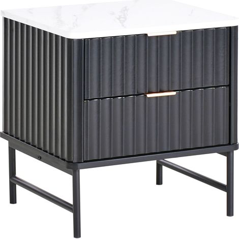 Nachttisch mit 2 Schubladen GLASTONBURY Marmor Optik / Schwarz (1/5)