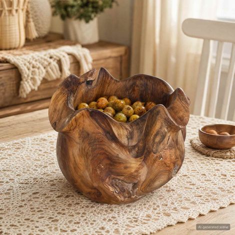 vidaXL Portafrutta JEPARA Marrone Teak Ø 35 cm (1/5)