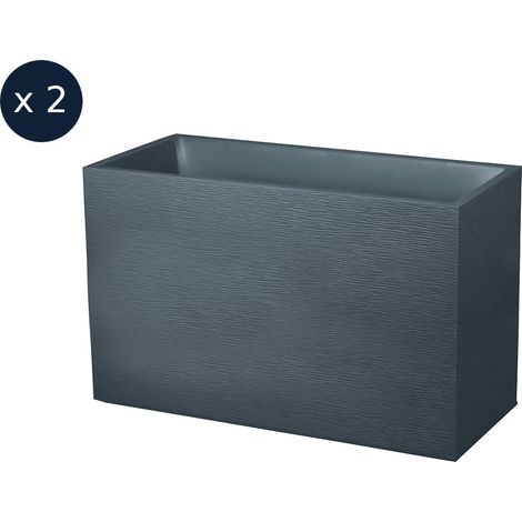 EDA – Lot de 2 jardinières rectangulaires 99,5 x 39,5 x 60 cm – Contenance 116 L – Polypropylène anti-UV – Décor effet vagues gris anthracite (1/2)