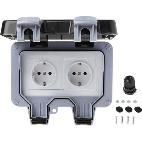 1 Prise murale extérieure IP66, étanche, couvercle verrouillable, protection enfant, pour jardin, garage, atelier (1/5)