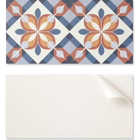 Azulejos autoadhesivos estampados - Perfectos para la cocina. Dise帽o geom茅trico floral. 10x40x20 cm.