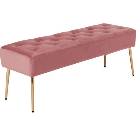 Banqueta tapizada tapizada en tela de terciopelo rosa con patas de metal dorado BAN09010