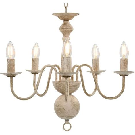Lustre blanc antique avec 5 ampoules E14.