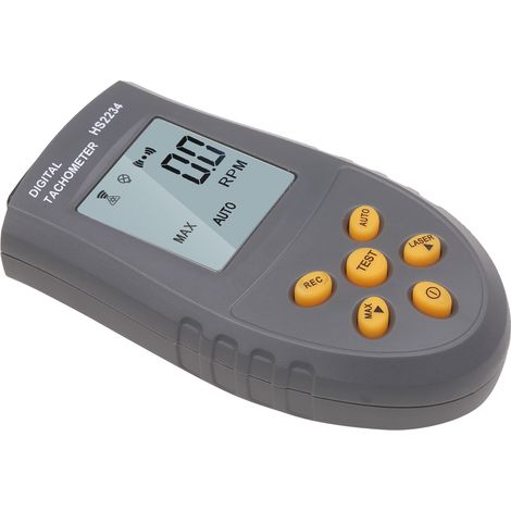 Tachymètre numérique portable de haute précision avec compteur de vitesse laser, affichage LCD rétroéclairé, mesure manuelle/automatique, valeurs maximales, minimales et moyennes, enregistrement autom (1/4)