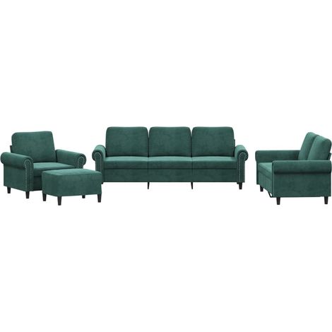 Maison Exclusive - Set di Divani 4 pz con Cuscini Verde scuro in Velluto (1/5)
