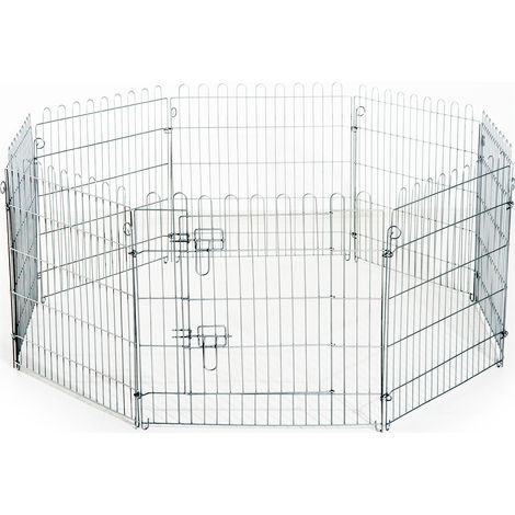 Vallas Plegables 8 Piezas 63x60 cm con Puerta y Marco de Acero para Jardín Patio Plata